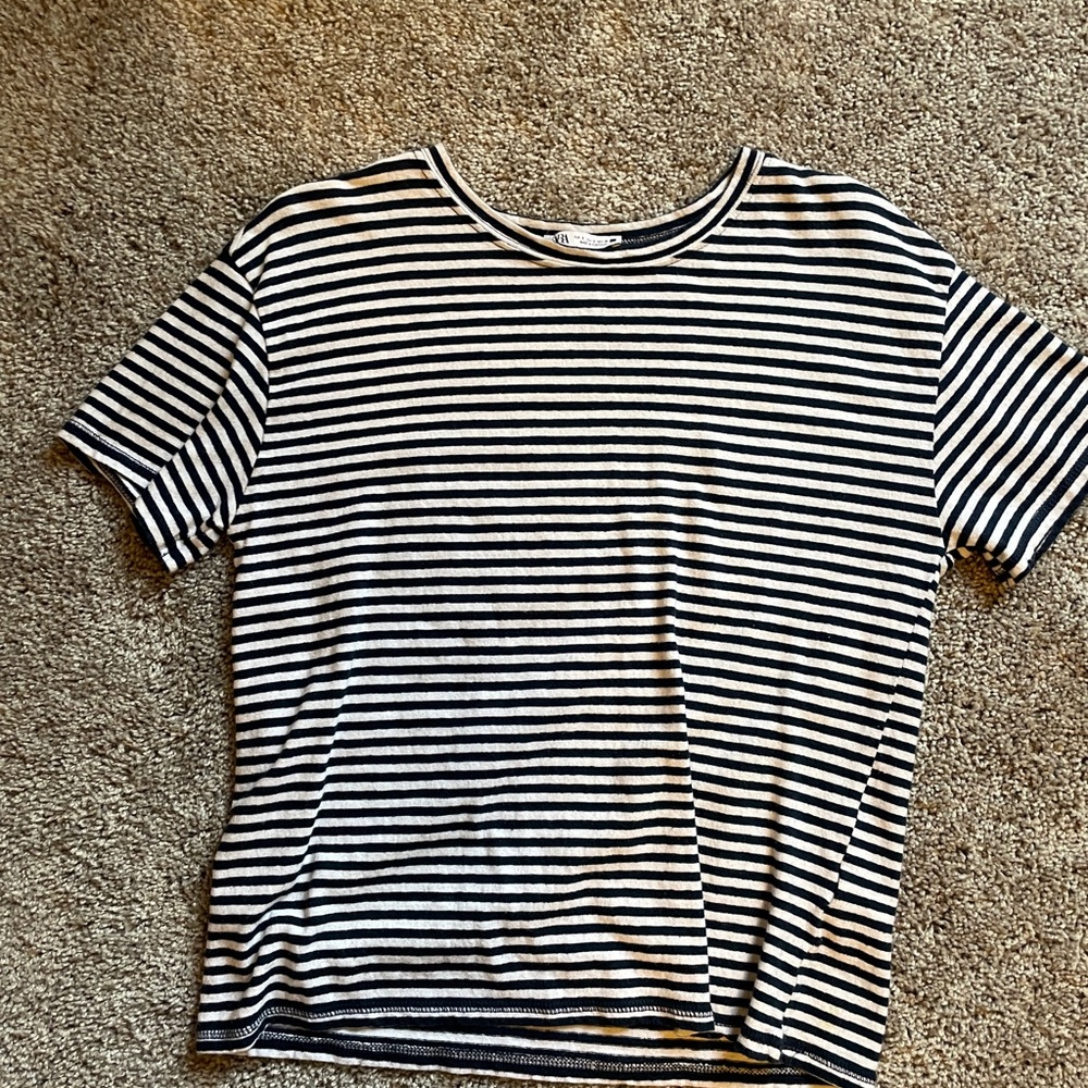 Zara Navy and White Striped Top